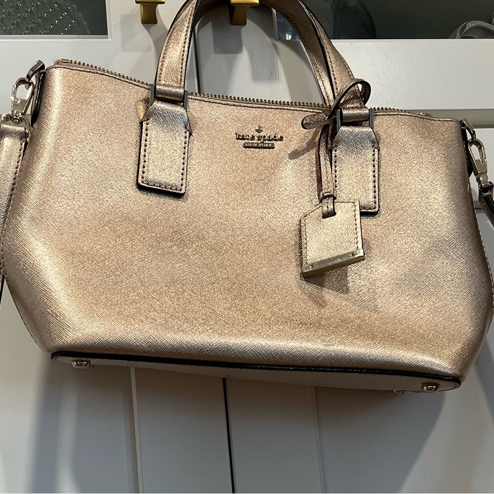 Kate Spade Cameron Street Lottie Metallic Rose gold small satchel crossbody tote